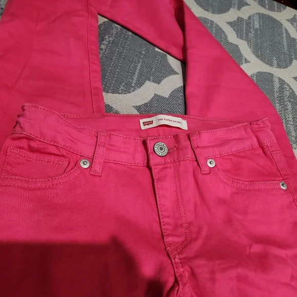 Levi's 710 Super Skinny Jeans Girls 10 R Hot Pink Adjustable Waist Stretch - Picture 4 of 8